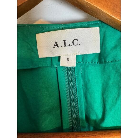 A.L.C. Alexa Cutout Ruffled Tiered Pleated Green Cotton Poplin Mini Dress Size 8 - Picture 10 of 12